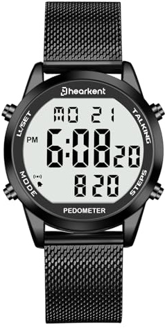 Orologio digitale parlante con contapassi, tempo di conversazione, data, passi, calorie in inglese, 5 sveglie, retroilluminazione EL, numeri grandi LCD, senza Bluetooth, per anziani/non vedenti