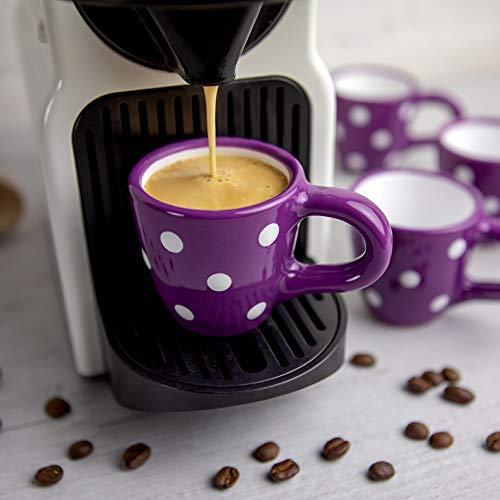 City to Cottage® Set di 4 Tazzine da Caffè Espresso da 60ml| Realizzate e Dipinte a Mano in Ceramica | Fantasia a Pois Viola e Bianco | Idea Regalo