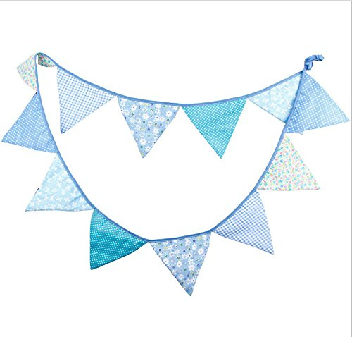 Oblique Unique® Bunte Wimpel Girlande Baumwolle Wimpelkette Doppelseitig Farbenfroh Drinnen & Draußen - Motiv wählbar (Hellblau)