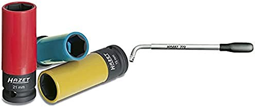 HAZET Ausziehbarer Radmuttern-Schlüssel 772 und HAZET Schlag-, Maschinenschrauber-Steckschlüssel-Einsatz (6kt.) 903SPC/3