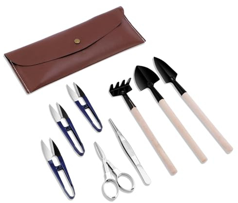 ZELAR MADE Kit de bonsaï 8 pièces – Comprenant Ciseaux de Jardin, Mini râpe, trancheuse à ail et à Feuille.