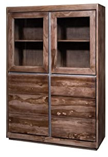 MASSIVMOEBEL24.DE | Sydney Vitrine Sheesham 102x40x147, Farbe:grau lackiert, Größe:102x40x147 cm (BxTxH)