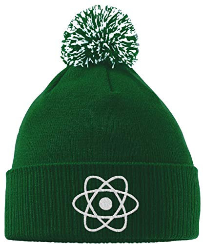Hippowarehouse Atom Embroidered Beanie Hat with Bobble Bottle Green