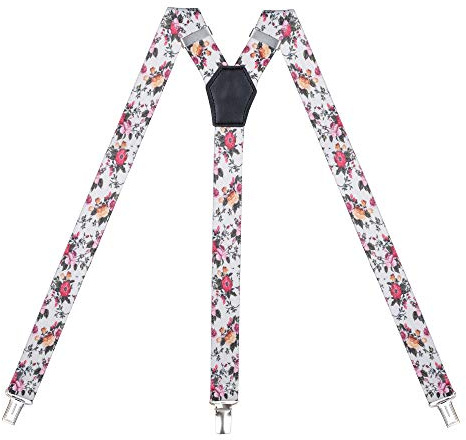 Action Ward Womens Suspenders – Y Back Style – 1 Width - Comfortably Adjustable Elastic Straps and Metal Clips (Floral 4)