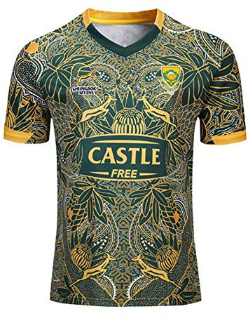 YINTE 2020 South Africa Springbok 7S Rugby Jersey World Cup 2019 Cotton Jersey Graphic T-Shirt 100th Anniversary Edition Fans T-Shirts Short Sleeve Training Sportswear Pol