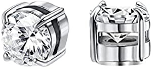 1 Pair Magnetic Stud Earrings Non-Piercing Clip On for Stainless Steel Studs Unisex 8mm (Silver)