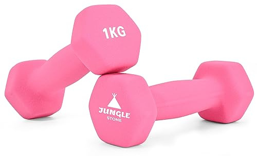 JUNGLE STONE Dumbbells Set of 2 for Home Gym Exercise, Non-Slip Neoprene Hand Weights with Matte Finish, Sweat-resistant, Fitness Exercise, Dumbbells (1KG x2 Pink)