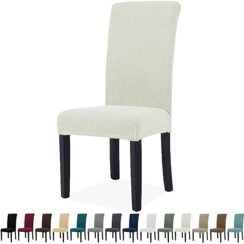 YSTELLAA Fundas Sillas De Comedor Pack 4, Natural | Fundas Sillas Ajustables, Súper Elástica, con Respaldo, Universal, Fácil De Instalar, Lavables, para Comedor Sala Cocina