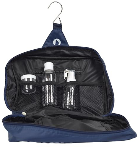 PARIS 2024 - Trousse de Toilette et Flacons City - Produit Officiel sous Licence - À Suspendre avec Crochet - Imperméable et Réutilisable - 3 Flacons Inclus - Fermeture Éclair