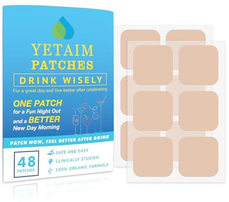 YETAIM Recovery Patches for Women Men: 48-Pack Energy Boost Fast Recovery - Day Night Party Support - Apply on Arm Neck Wrist Back for Party Fun Morning Revival - Clear Blue
