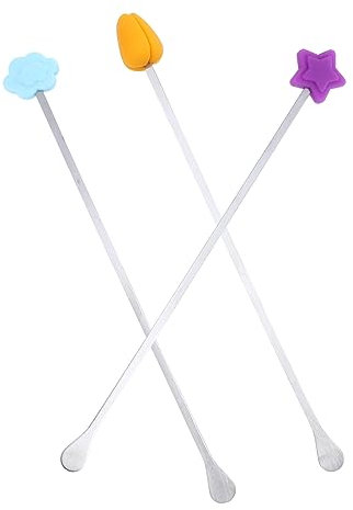PRETYZOOM Bastoncini per Mescolare Latte in Polvere per Ragazzo Ragazza Testa in Silicone, Manico Lungo Ergonomico, Set da 3 Pezzi per Miscelazione Bevande e tè al Latte