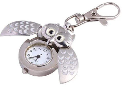 Beavorty Retro Schlüsselanhänger Eule mit Praktischer Taschenuhr aus Legierung Weißer Niedlicher Eulen Schlüsselanhänger für Einfaches Ablesen und Modischen Stil
