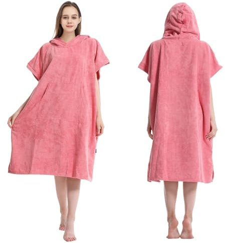 Poncho de Bain Adulte, Poncho Surf Poncho de natation for surf, peignoir de change, serviette de change à séchage rapide avec poche et capuche for extérieur et intérieur (taille unique)(Pink)