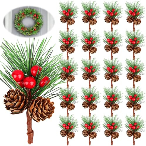 20er Künstliche Tannenzweige Künstlich Klein Deko Zweige Weihnachten Weihnachtsdeko Tannenzweige Weihnachtszweige Deko Künstliche Zweige Weihnachten Tannenzapfen Zapfen Pinienzapfen Stechpalme