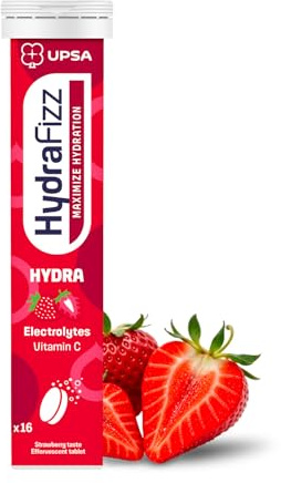 UPSA - Hydrafizz Hydra - Electrolyte Tablet - Daily Hydration Supplement - Electrolytes & Vitamin C to Boost Hydration - Strawberry Flavour - 16 Effervescent Rehydration Tablets