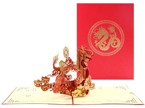 Xinsheinelry Tarjeta de felicitación emergente de dragón con sobre, tarjetas de Año Nuevo 2024, tarjetas creativas de Año Nuevo con sobres