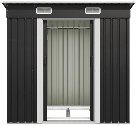 Devoko Abri de jardin en métal 183x109x182cm avec fondation, 3,6m³ Abri à outils avec toit en pente et porte coulissante, Extérieur, Résistant aux intempéries, Abri de jardin pour vélo, terrasse