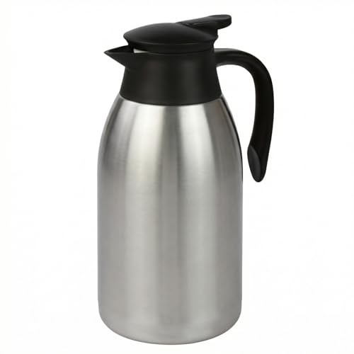 Kryndle Thermoskanne 2L, Doppelwandige Edelstahl Kaffeekanne, Vakuum Isolierkanne 24h Warmhalte, Für Kaffee, Milch Und Tee (Silber)