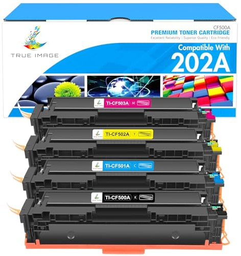 TRUE IMAGE Compatible Toner Cartridge Replacement for HP 202A CF500A 202X M281fdw Color Laserjet Pro MFP M281fdw M281cdw M254dw M281fdn M254 M281 202 Toner Printer (Black Cyan Yellow Magenta, 4-Pack)