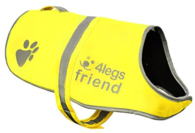 4LegsFriend Gilet de Sécurité Jaune Fluo pour Chien | Veste doublée Laine Polaire, Anti-Pluie, réfléchissant, visibilité la Nuit | Protège Contre Accidents de Voiture et de Chasse | 5 Tailles