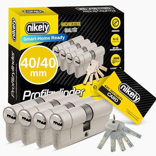 GERCAR Pro+ 4er Set Profil-Zylinder gleichschließend 40/40 - N+G Schließzylinder mit Not- und Gefahrenfunktion - Zylinderschloss mit Bohrschutz und 10 Schlüssel mit CodeCard | 80 mm | A:40 B:40 | 4 x