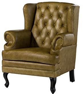 MASSIVMOEBEL24.DE | Chesterfield Ohrensessel aus Echtleder #301 | aus echtem Büffel-Leder - Grün | 88x81x105 cm | mit Nieten | Lounge-Sessel Sofasessel Relaxsessel