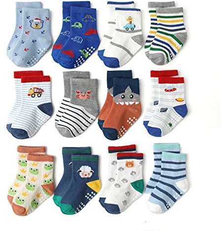 HaimoBurg 12 Paires Chaussette Antidérapante pour Bébé Enfant Garçons Filles 1-5 Ans