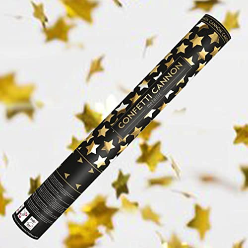 Stjärnmetallic guld sparkanon, gyllene konfetti skottrör form av tryckluft stjärnor för bröllop, examen, nyår, nygift, temafest - 40 cm