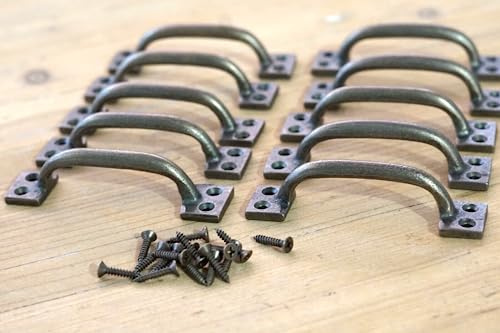 Midwest Craft House Brass Color Window Handles Pulls 4 Inch Long 3 1/2 Hole Spacing Drawer Pulls Cabinet Hardware - Set of 10