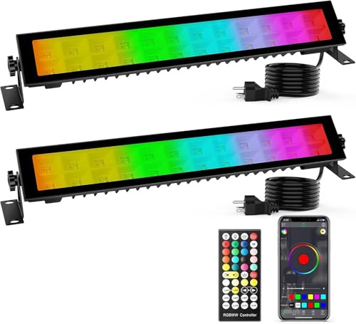 LED Stage Wash Light Bar 2Pack: 16 48W RGBCW Wash Lights - APP & Remote Control - IP66 Waterproof - Timing & Music Sync - Uplighting for Events Outdoor Indoor Party Wall Washing Garden Landscape