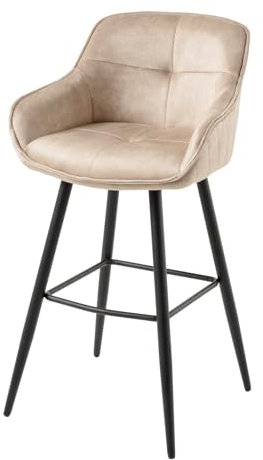 Riess Ambiente Design Barhocker Euphoria Champagner Greige Samt Schwarze Metallbeine mit Lehne, Barstuhl, Küchenstuhl, Tresenstuhl