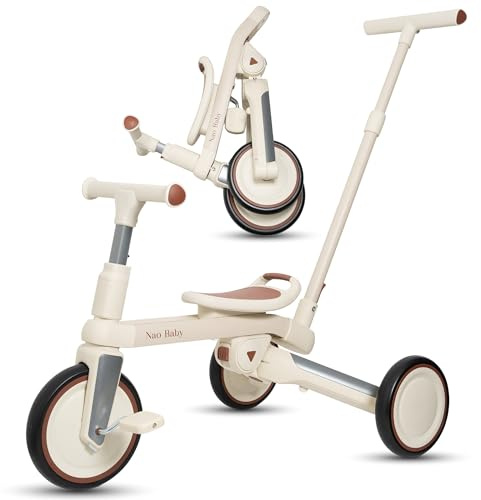 Tricycle Bébé évolutif 5-en-1 Pliable – Tricycle Enfant 1 à 5 Ans avec Barre de Poussée – Développe équilibre et Motricité – Idéal comme Trotteur Bebe, Draisienne Evolutive et Velo Enfant 2 Ans