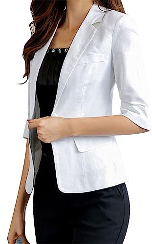 Blazer en Lin Pour Femme - Veste d'Été Élégante et Sportive à Manches 3/4, Coupe Cintrée et Légère