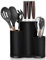 3 in 1 Messerblock Ohne Messer, Schwarz Messerblock, Universal Runder Messerblockhalter Unbestückt mit Utensilienhalter, Messerblock Organizer für alle Küchenmesser Geeigne, 22.5 x 23.2 x 13cm