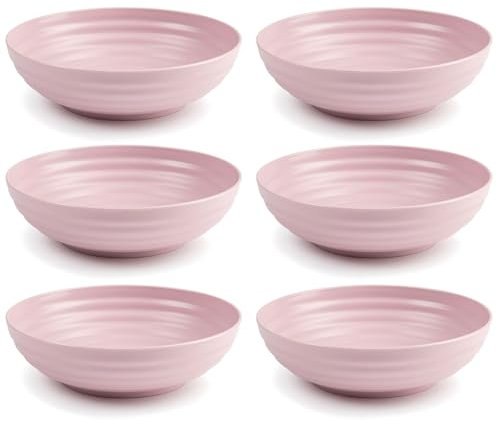 Acan Tradineur - Pack de 6 Platos hondos - Fabricado en Plástico - Apto para uso alimenticio, Microondas y Congelador - Ø 19 x 5,5 cm - 900 ml - Color Rosa Pastel