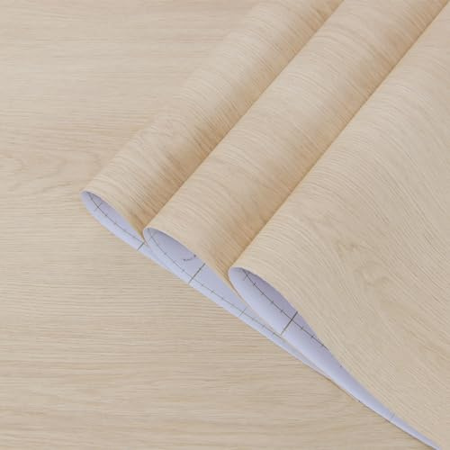 TOTIO Papier peindre Grain de bois marron clair Film adhésif extra large pour meubles Aspect chêne 122x500CM beige Papier autocollant vinyle adhésif imperméable DIY pour meubles