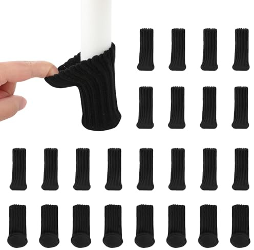 Chaussettes de Chaise Mobilier en Feutre - 24 PCS Chaussette Chaise pour Pieds Protection Élastique pour Pieds de Chaise Capote Pied de Chaise Protection pour empêche Les Rayures et Le Bruit(Noir)