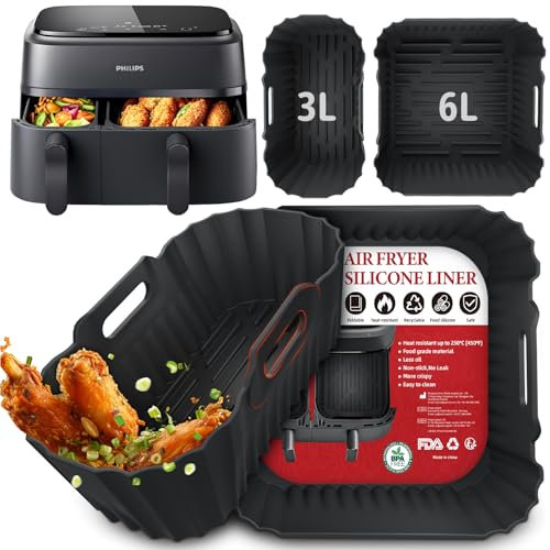 2 Stück Silikonform Heißluftfritteuse Zubehör, Philips Dual Basket Airfryer 3000/5000 serie 6L/3L, Heißluftfritteuse Silikonform Airfryer Zubehör für Philips Airfryer NA350 NA550 - BPA-Frei