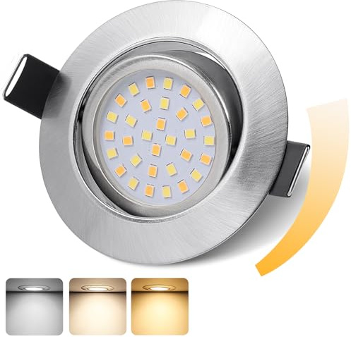 GeyouLux LED Einbaustrahler 230V IP44, 6W Dimmbar Deckenspots, Einbauleuchten 65-75mm, 45° Schwenkbar 3000K Warmweiß 4000K Neutralweiß 6500K Kaltweiß Ultra Flach Nickel Einbauspots für Badezimmer