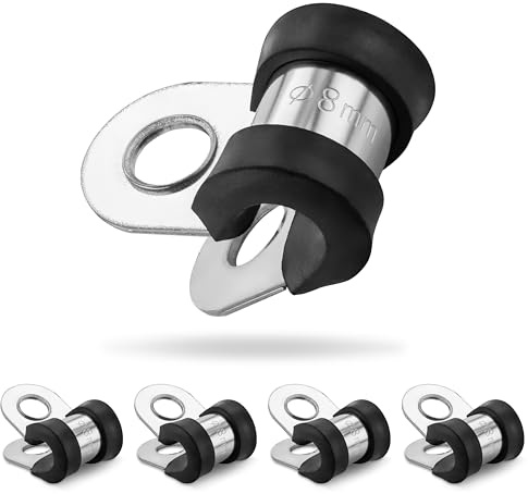 Poppstar 5X Hose Clamps P-Clamp Stainless Steel, Clamping Range 8mm, Bandwidth 20mm, Rubberized