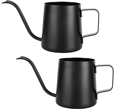 XTDMJ 2 regaderas negras de 350 ml, pequeñas plantas de interior, mini regadera, acero inoxidable, caño largo, regadera de jardín, para plantas de interior, suculentas
