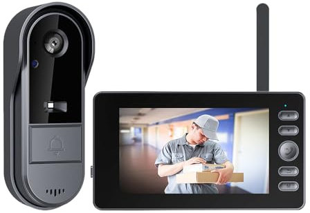 Timbre Inalámbrico con Cámara Timbre Videoportero Exterior IP65 Impermeable Inalámbrico con Cámara y Pantalla IPS de 4,3 Pulgadas(4000 mAh), Interconexión inalámbrica Bluetooth 2,4G, No Requiere WiFi