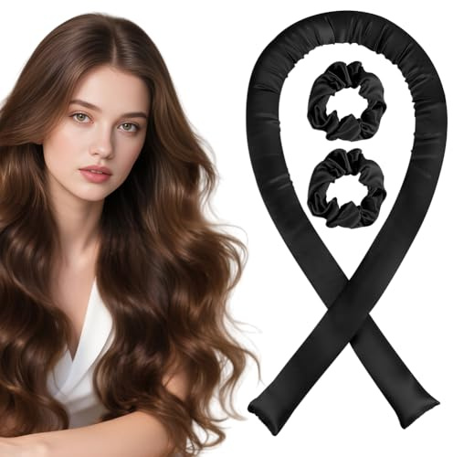 BUTBU Bigodino per Boccoli, Bigodina Fascia Capelli, Fascia Bigodino Kit Fai da Te, Senza Calore, Con Fascio per Capelli, Morbido, per Salon Barber, Capell Medi Lunghi- Nero