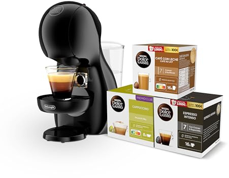 De'Longhi Nescafé Dolce Gusto Piccolo XS - Cafetera de Cápsulas, 15 Bares de Presión, Diseño Compacto, Bebidas Calientes y Frías, Apagado Automático, con 3 Packs de Cápsulas, Grafito Negro (EDG210.A)