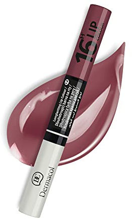 Dermacol - 16-Hour Lip Colour, Highly Pigmented Glossy Lip Stain, Two-Phase Lip Plumper Gloss, Kissproof Lip Makeup Products with Matte and Glitter Finish, No.12 Brown-Purple Lip Gloss, 7.1 mL