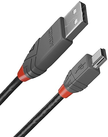 Lindy 0.5m USB 2.0 Type A to Mini-B Cable, Anthra Line, Pro Range, Gold Plated Contacts, Double Shielded, Durable, Flexible Pro Cable, Cameras, Hard Drives, GPS, Game Controllers, Music Equipment etc.