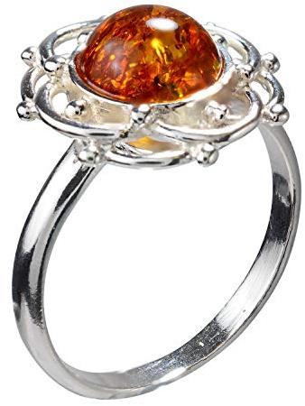 HolidayGiftShops Anillo de Plata esterlina y ámbar báltico Makalya tamaño: 9