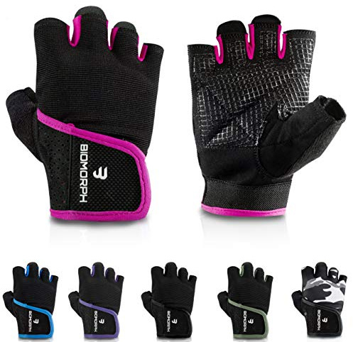 BIOMORPH Trainingshandschuhe für Damen und Herren I Fitness Handschuhe für Krafttraining, Bodybuilding, Crossfit (Hot Pink, 23,5cm - 25,5cm - XL)