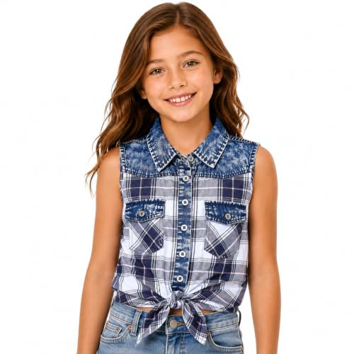 Bienzoe Ragazze Plaid Senza Maniche Camicetta Nero/Bianco 14