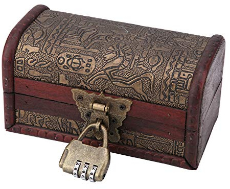 Cryfokt Vintage Wooden Treasure Chest Box with Password Lock, Jewelry Storage Box, Small